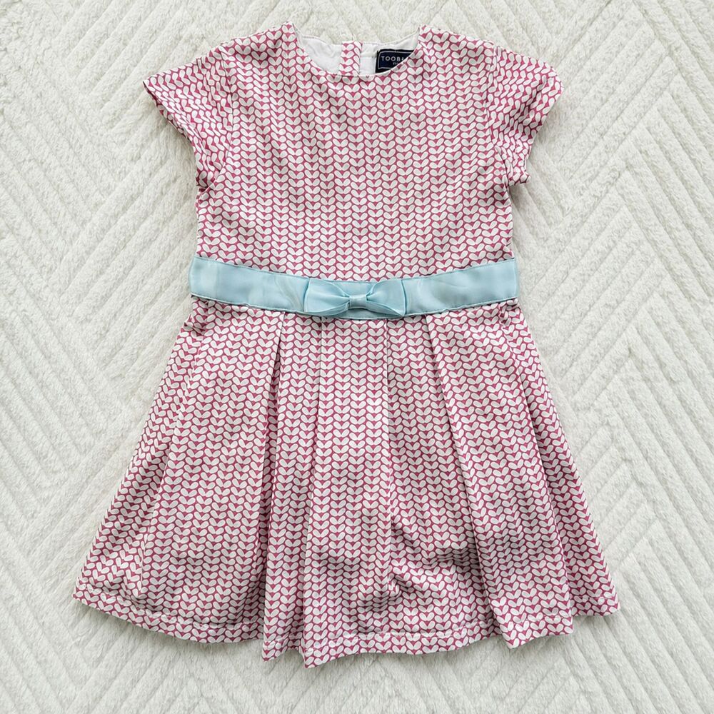 Toobydoo Girls Size 2 Pink Heart Print Lined Dress Blue Bow Party